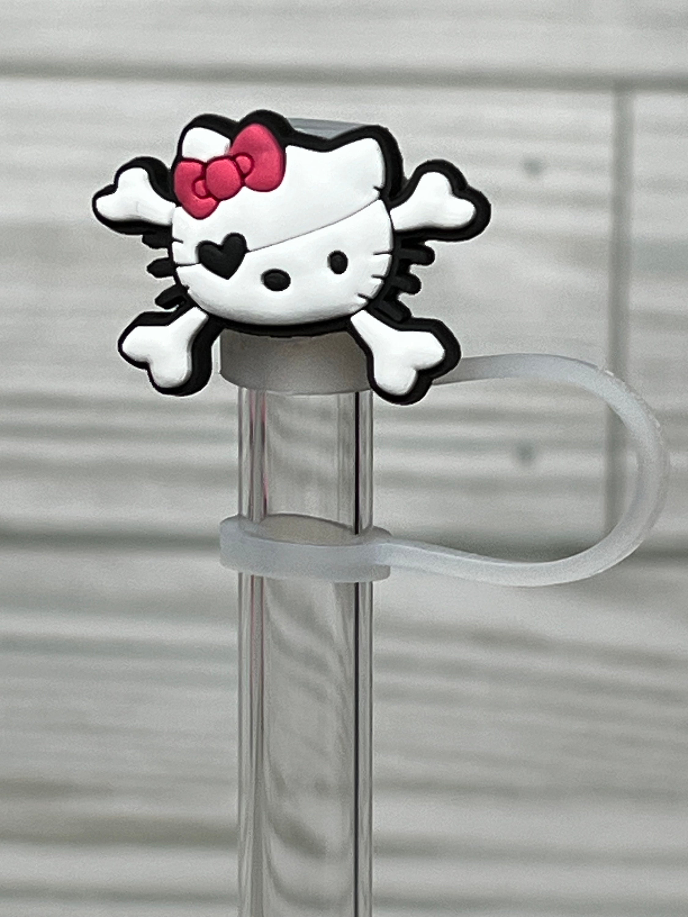 10Pcs PVC Sanrio Hello Kitty Straw Covers Cap Topper Silicone