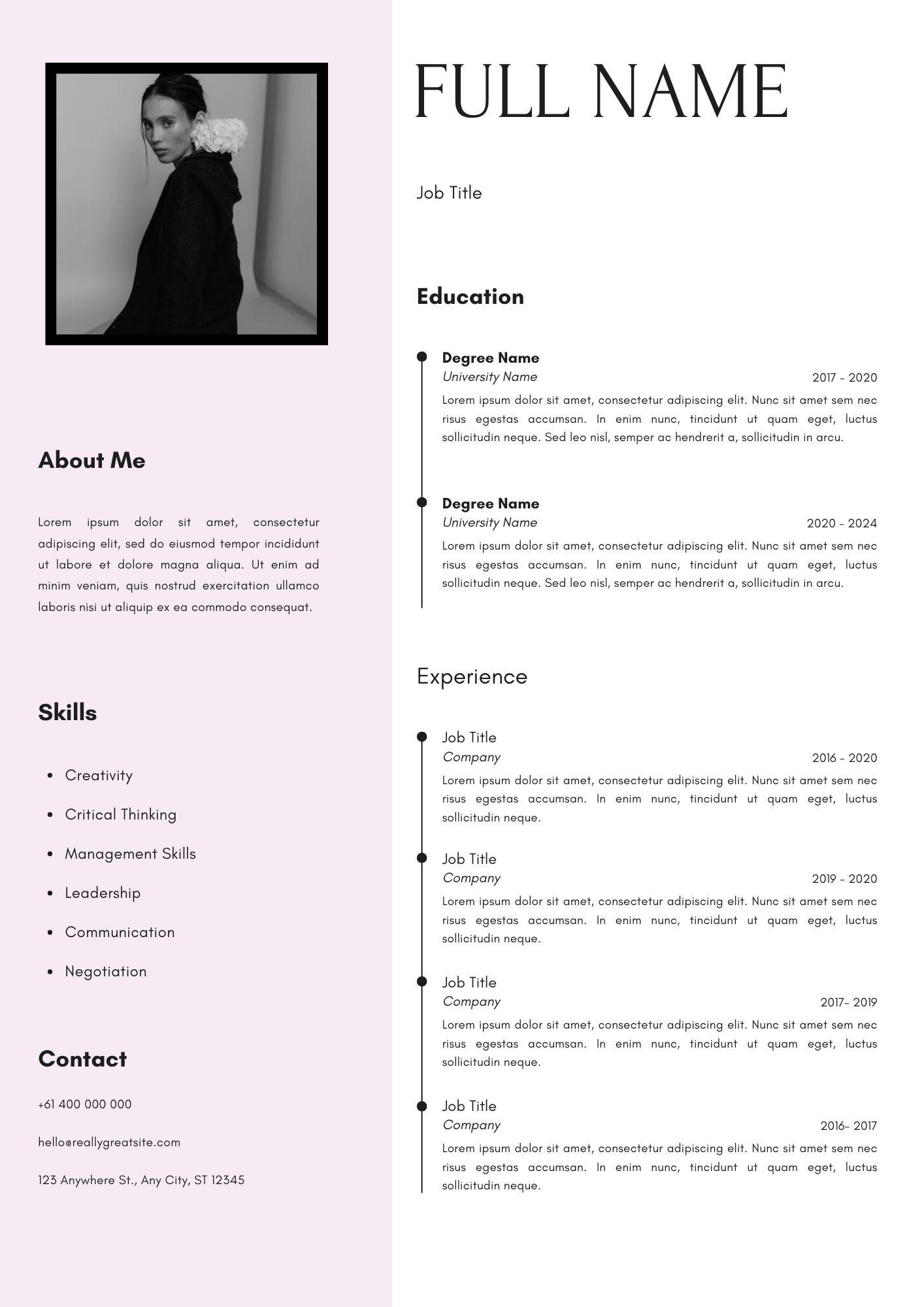 Modern Minimalist Resume Template Canva | ATS Friendly CV (digital ...