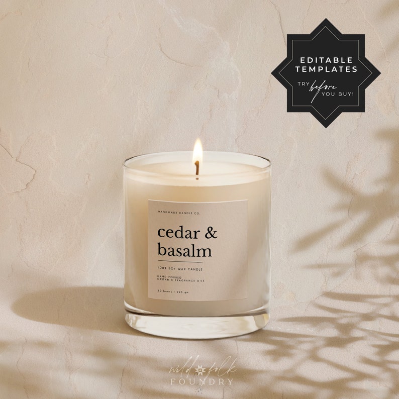 Minimalist Candle Label Template, Editable Corjl Template, 4 Sizes