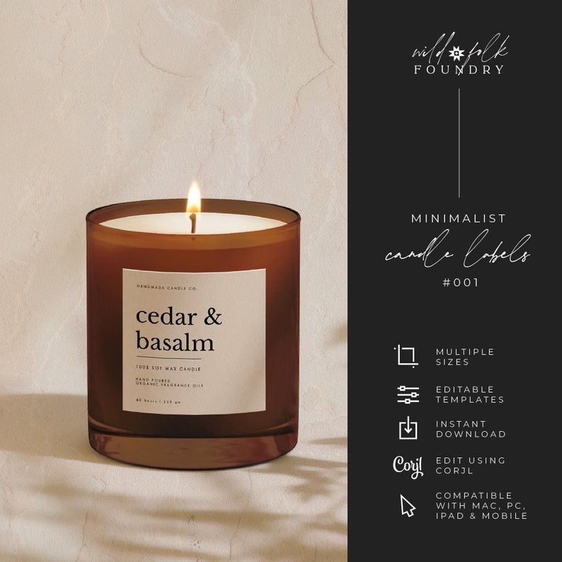 Minimalist Candle Label Template, Editable Corjl Template, 4 Sizes