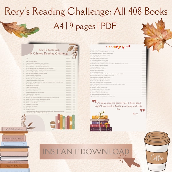 Le défi de lecture de Rory : les 408 livres qu'elle a lus dans la série télévisée. Fichier PDF de 9 pages. Téléchargement instantané pour les rats de bibliothèque