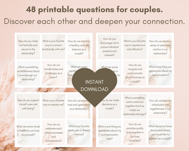 48 Couple Questions Printable Cards Spark Meaningful Conversations and