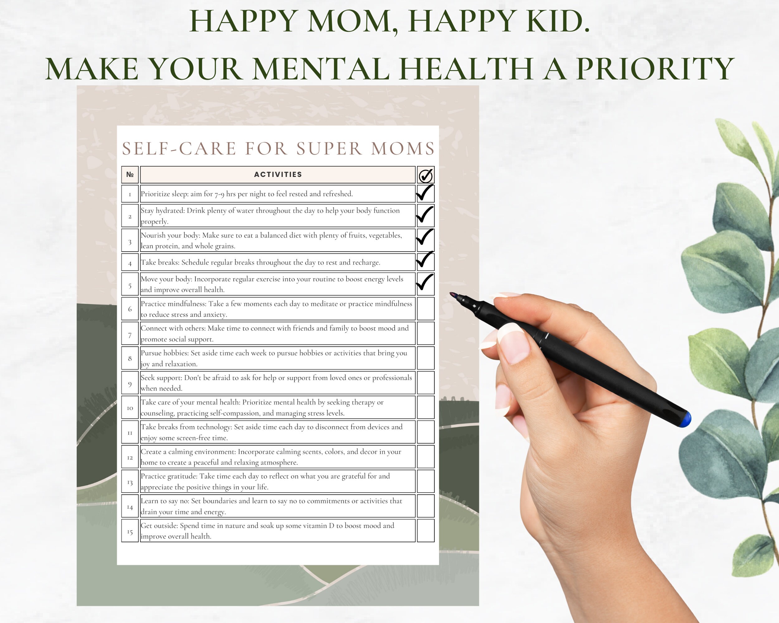 Self-care Checklist for Moms: Printable Checklist to Nourish - Etsy Australia