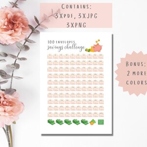 100 envelope challenge printable tracker. Money saving challenge. Save 5000 dollar printable. Challenge tracker. Envelope savings.