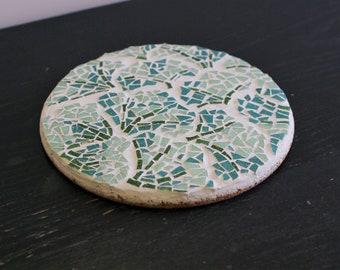 Mosaic and cork trivets - Gingko leaf pattern