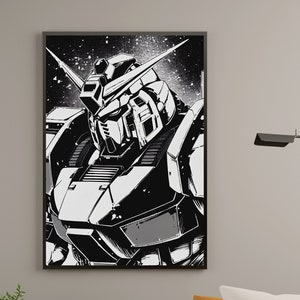 Manga style Gundam Poster | Black and white Gundam Poster | Minimalistic Gundam Poster | Mobile Suit Gundam