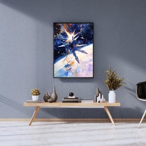 Gundam Space Watercolor Style Poster - Anime Mecha Wall Art Print