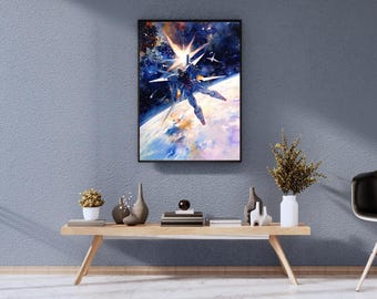 Gundam Space Watercolor Style Poster - Anime Mecha Wall Art Print