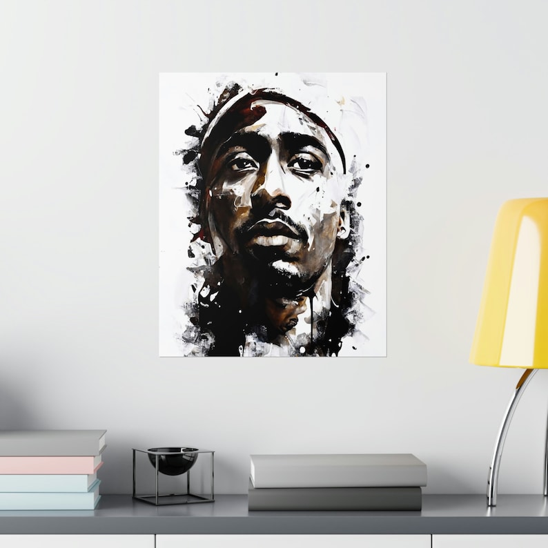 Tupac Shakur Music Iconic 90's Hip Hop Art Black and White Music Poster