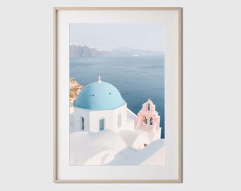 Santorini Printable Artwork Mediterranean Photo Neutral Boho Wall Decor Instant Download Pastel Digital Print Large Poster Over the Bed Art