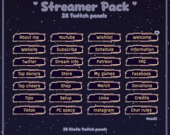 28 paneles de Twitch / Paneles de Twitch con temática ciberpunk / Paneles de transmisión de VTuber / Paneles de transmisión morado neón