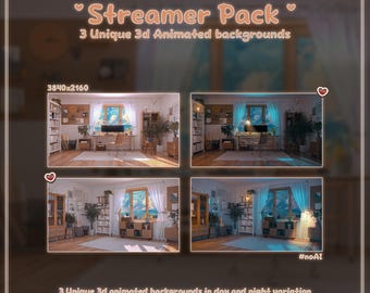 Conjunto de fondos animados para oficina acogedora / Estética tranquila de día y de noche / Superposición retro para VTubers, Twitch y YouTube