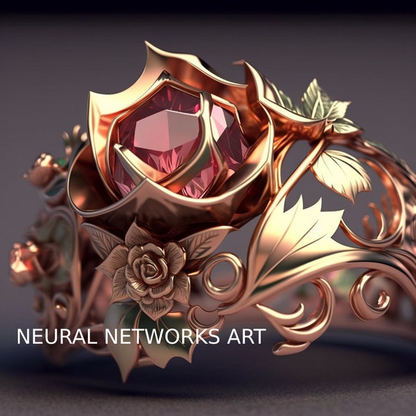 Jewelry design, Golden ring, Rose, Picture, Neural Network Painting, AI ART, Home Art, Digital Printing, Digital Art
