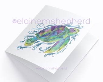 Square Greeting Card - Green Sea Turtle