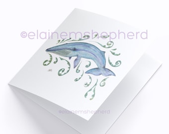 Square Greeting Card - Blue Whale