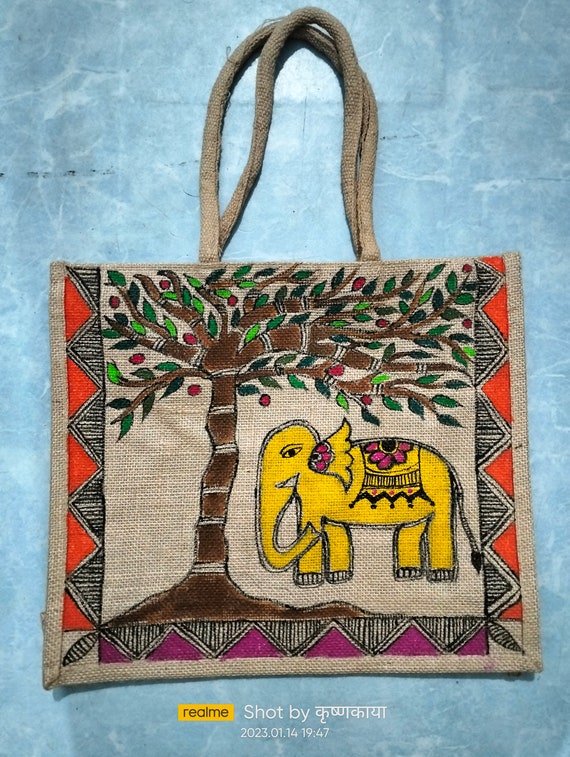 Buy Ladies Jute Handbag handicrafted with Mithila Madhubani Painting-35 at  Amazon.in