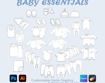 Baby Outfit Vector Pack | Procreate Brushes, Illustrator, Canva (PDF)