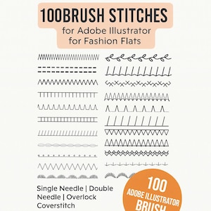 100 BRUSH STITCHES for Adobe ILLUSTRATOR Fashion Flats • Stitches, Apparel Technical Sketches