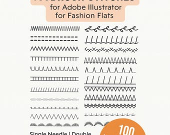 100 BRUSH STITCHES for Adobe ILLUSTRATOR Fashion Flats • Stitches, Apparel Technical Sketches