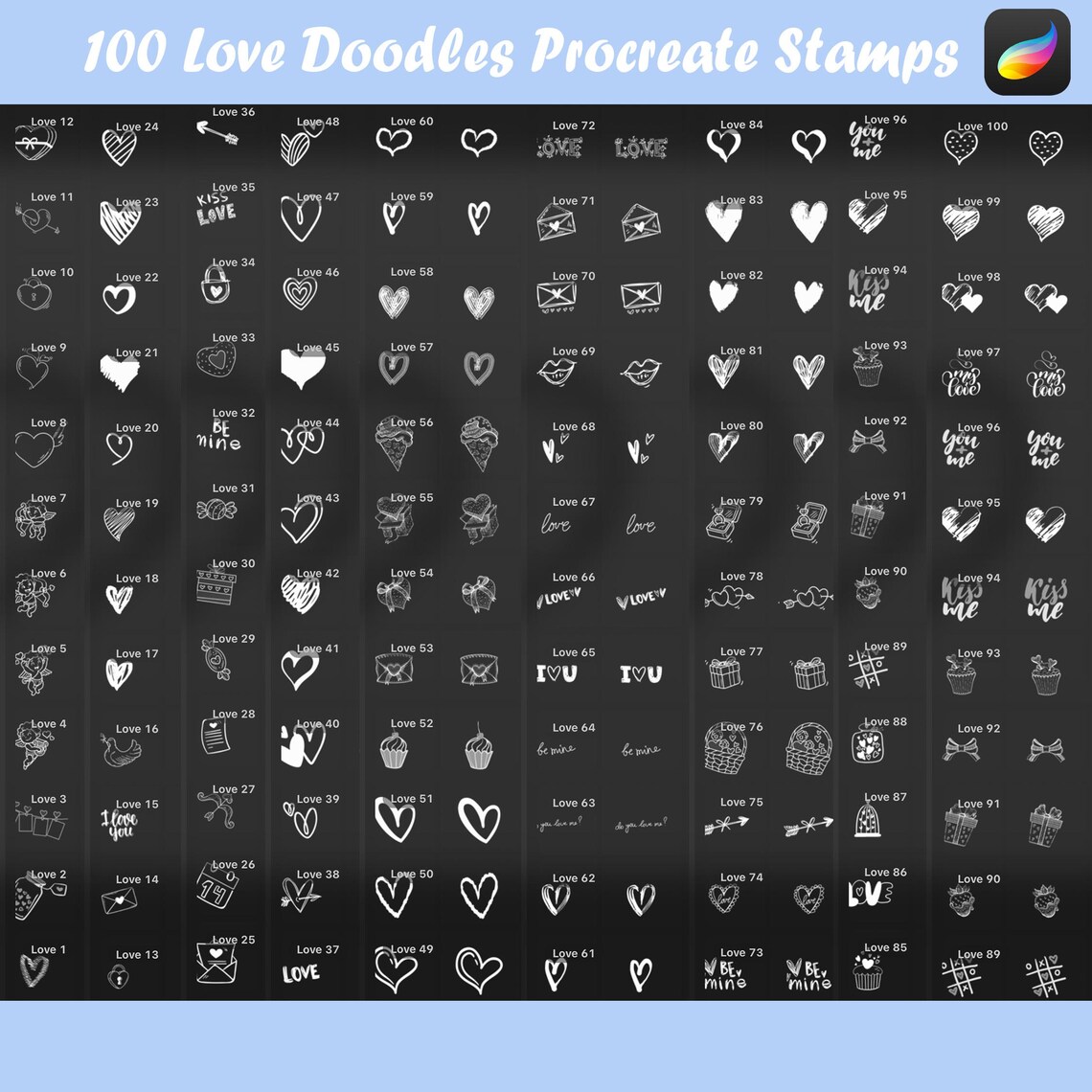 100 Love Doodles Procreate Stamps (digital Download) - Etsy