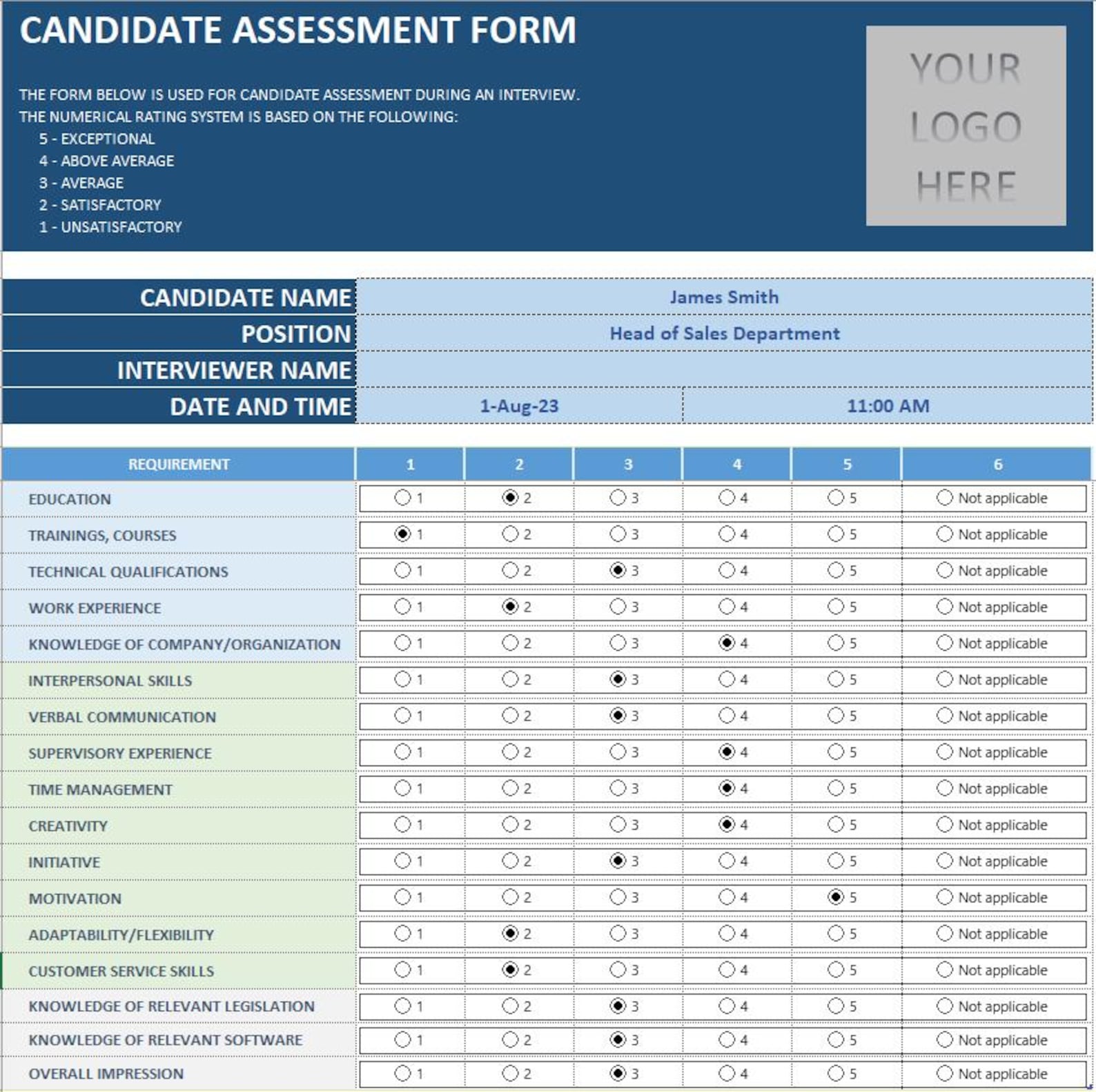 Candidate Assessment Form - Etsy