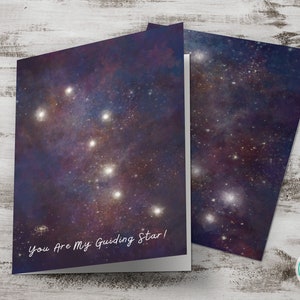 Cartão de felicitações para impressão, aquarela Ursa Maior e Menor, cartão de constelações estelares, cartão de estrela-guia, download digital