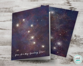 Printable Greeting Card, Watercolor Ursa Major & Minor, Star Constellations Card, Guiding Star Card, Digital Download