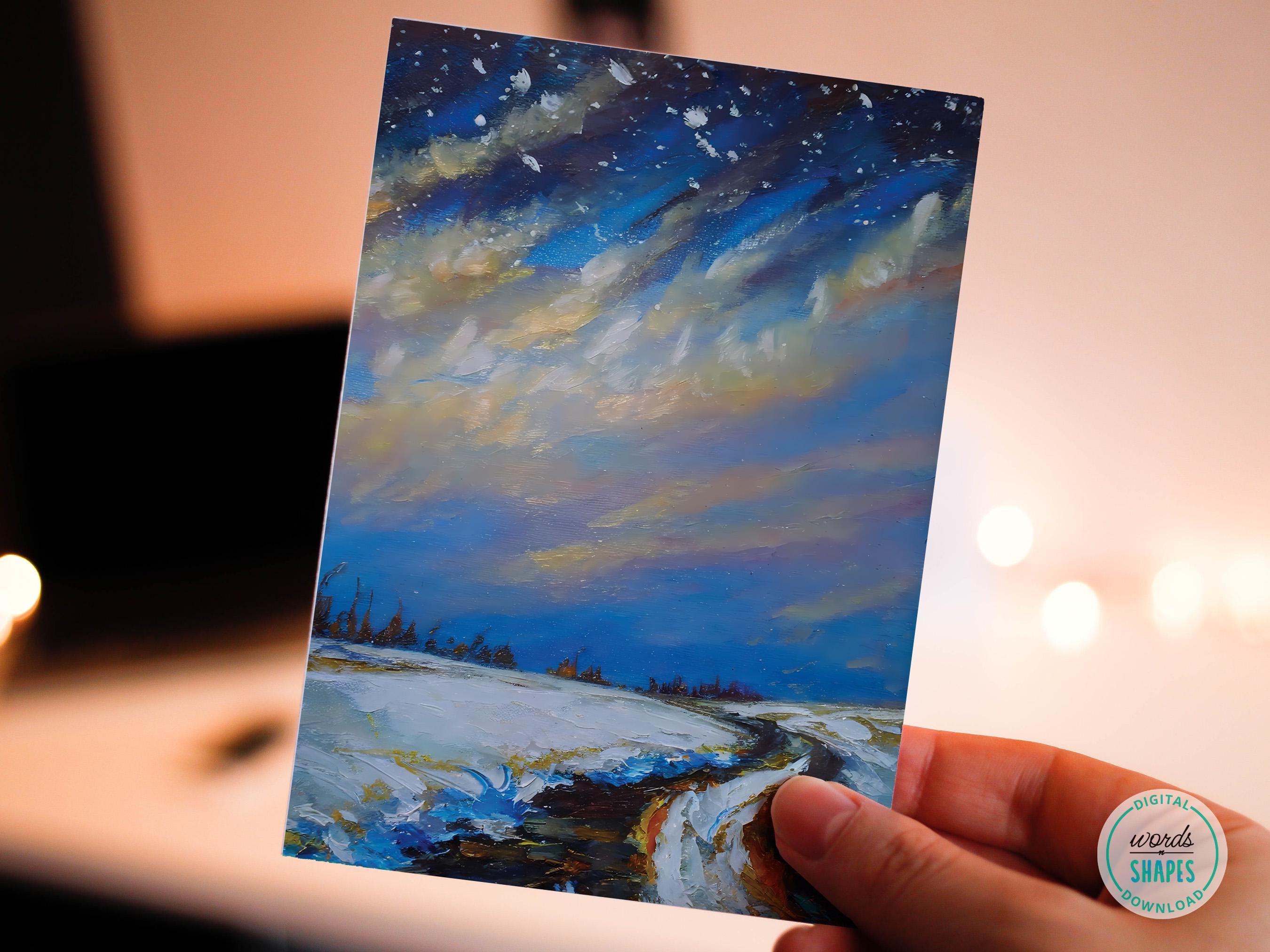 Printable Night Sky Card, Multipurpose Winter Fields Greeting Card, Any Occasion Fine Art Card ...