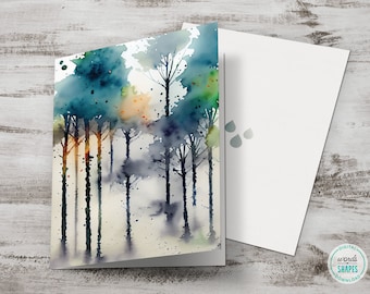 Printable Rainy Forest Watercolor Card, Any Occasion Fine Art Card, Multipurpose Greeting Card, Digital Download, DIY