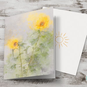 Tarjeta de felicitación imprimible multiusos con diseño de flores, diseño de girasol en acuarela para cualquier ocasión, descarga digital, tarjeta DIY