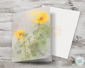 Flower Painting Multipurpose Printable Greeting Card, Watercolor Sunflower Any Occasion Card, Digital Download, DIY Card