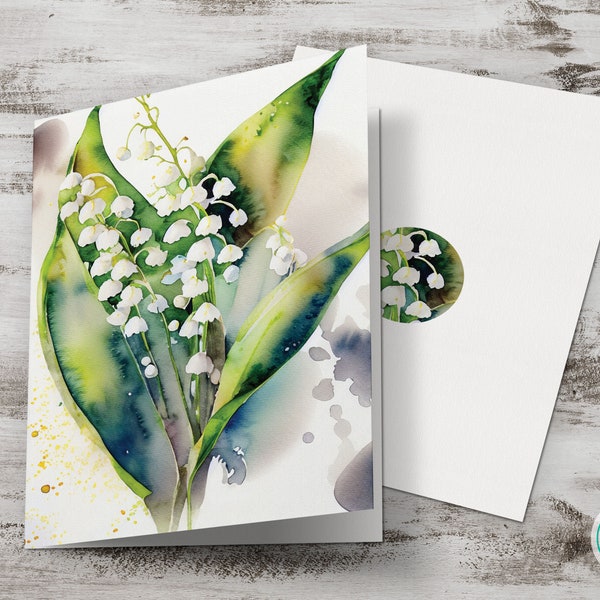 Watercolor Lilies of the Valley Card, Printable Floral Greeting Card, Flowers Aquarelle Card, DIY Card, Digital Download