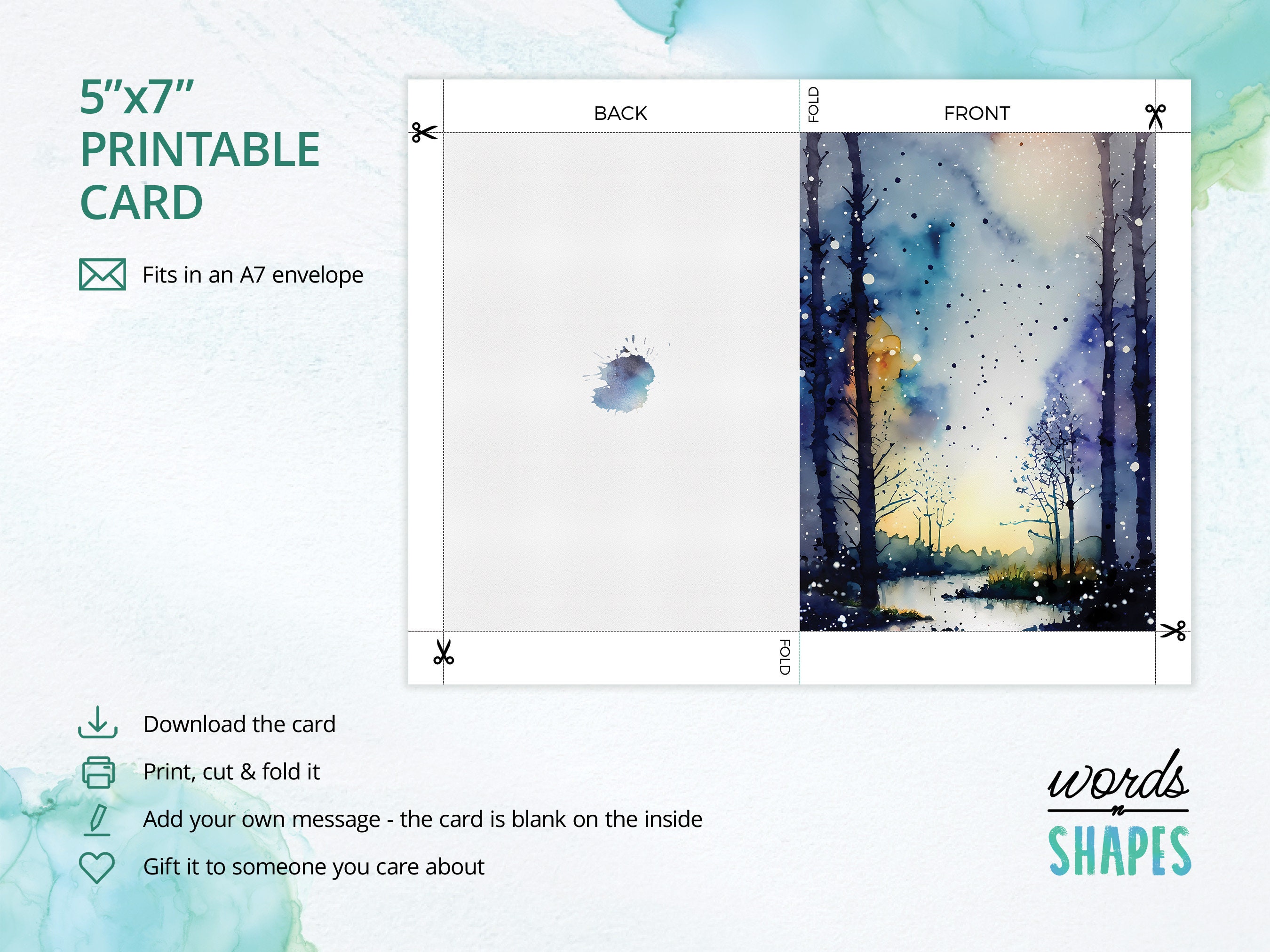 Printable Multipurpose Greeting Card, Watercolor Forest River Card, Any ...