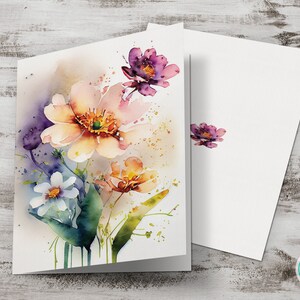 Tarjeta de felicitación floral imprimible, tarjeta con flores de acuarela para cualquier ocasión, tarjeta artística multiusos DIY, descarga digital