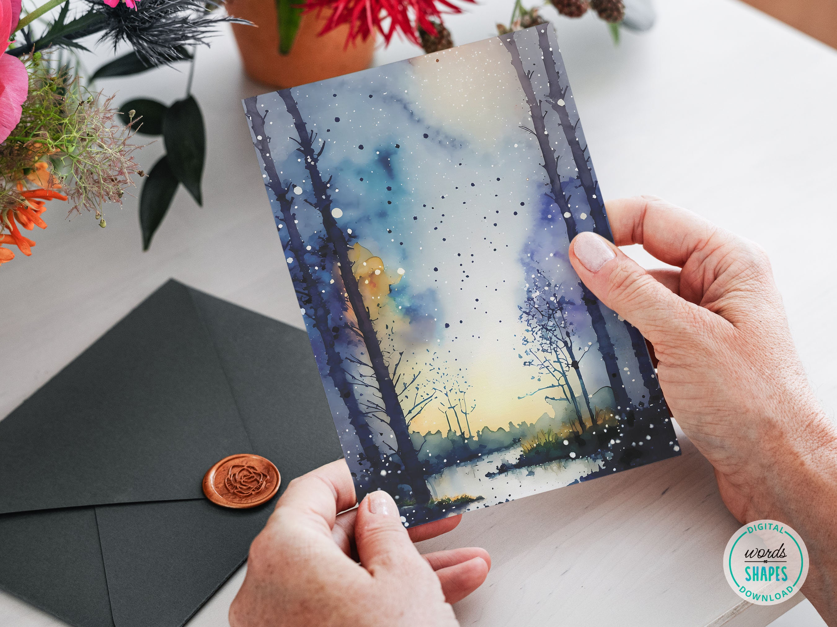 Printable Multipurpose Greeting Card, Watercolor Forest River Card, Any ...