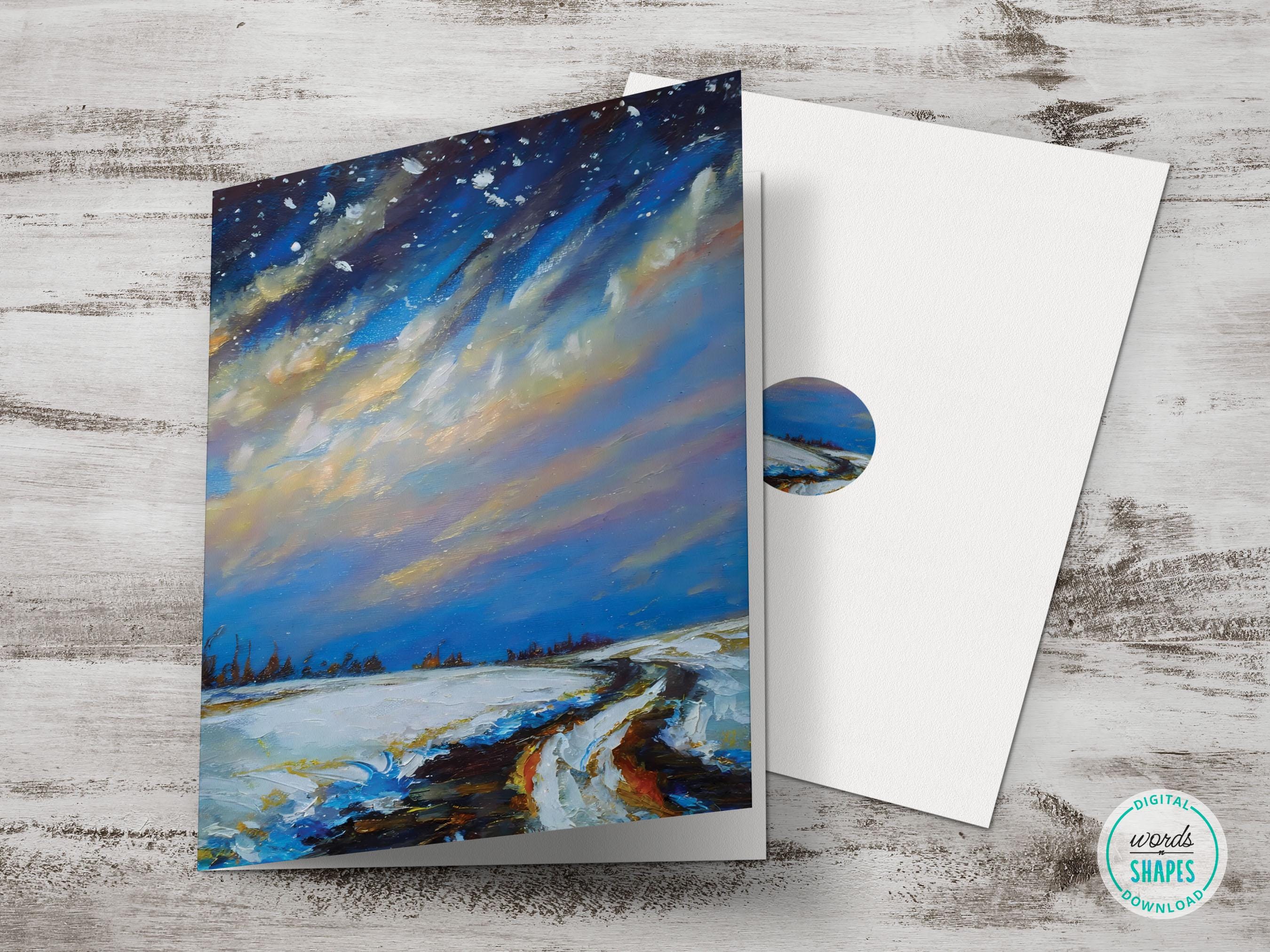 Printable Night Sky Card, Multipurpose Winter Fields Greeting Card, Any Occasion Fine Art Card ...