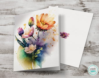 Colorful Floral Greeting Card For Any Occasion, Printable Watercolor Flowers Card, Fine Art Card, DIY, Digital Download