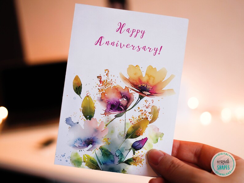 Printable Happy Anniversary Card Watercolor Spring Flowers - Etsy