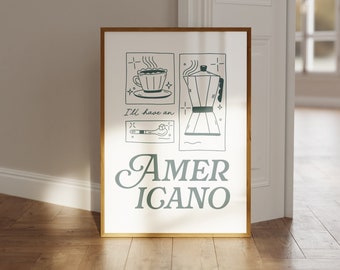 Americano Coffee Art Print, Coffee Poster, Kitchen Wall Art, Coffee Lover Gift, Kitchen Decor