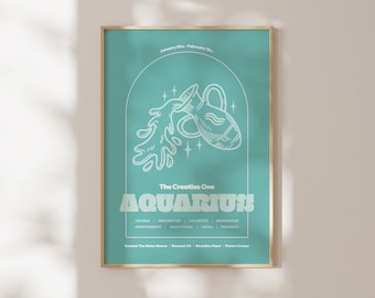 Grafika artystyczna z zodiakiem Wodnika, „Twórczy”, prezent astrologiczny