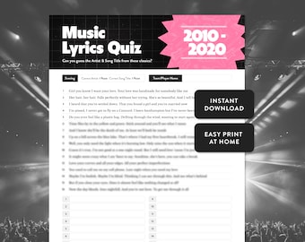 2010-2020 Music Lyrics Quiz | Instant Download | Printable At Home