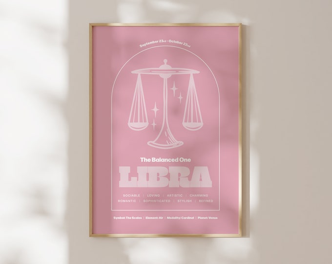 Libra Zodiac Art Print, Typographic Star Sign Poster