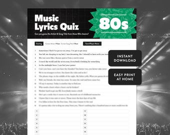 80s Music Lyrics Quiz | Instant Download | Printable At Home