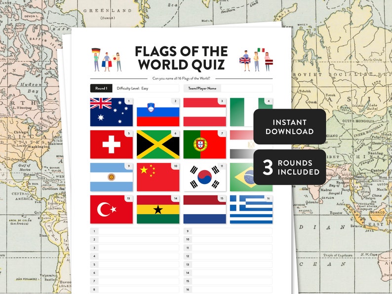 Flags of the World Quiz | Instant Download | Printable at Home | Three ...
