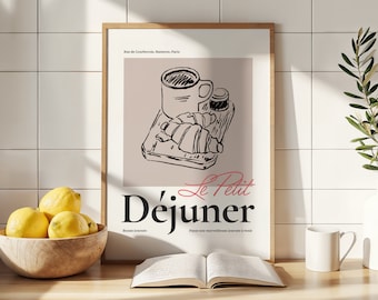 French Breakfast Art Print, Le Petit Déjeuner Poster, Kitchen Decor