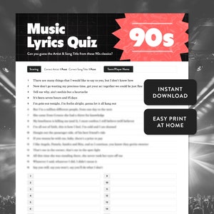 90s Music Lyrics Quiz | Instant Download | Printable At Home