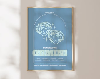 Impression du zodiaque Gémeaux, affiche d'astrologie « The Curious One »