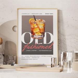 Impresión de cócteles antiguos, póster de cócteles, arte mural de cócteles, receta de cócteles, regalo de cócteles, arte de bar en casa, póster de alcohol