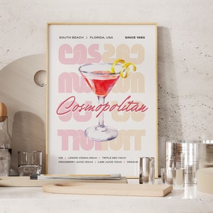 Cosmopolitan Cocktail Print, Cocktail Poster, Cocktail Wandkunst, Cocktailrezept, Cocktail Geschenk, Hausbar Kunst, Alkohol Poster