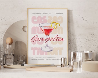 Cosmopolitan Cocktail Recipe Print, Home Bar Art